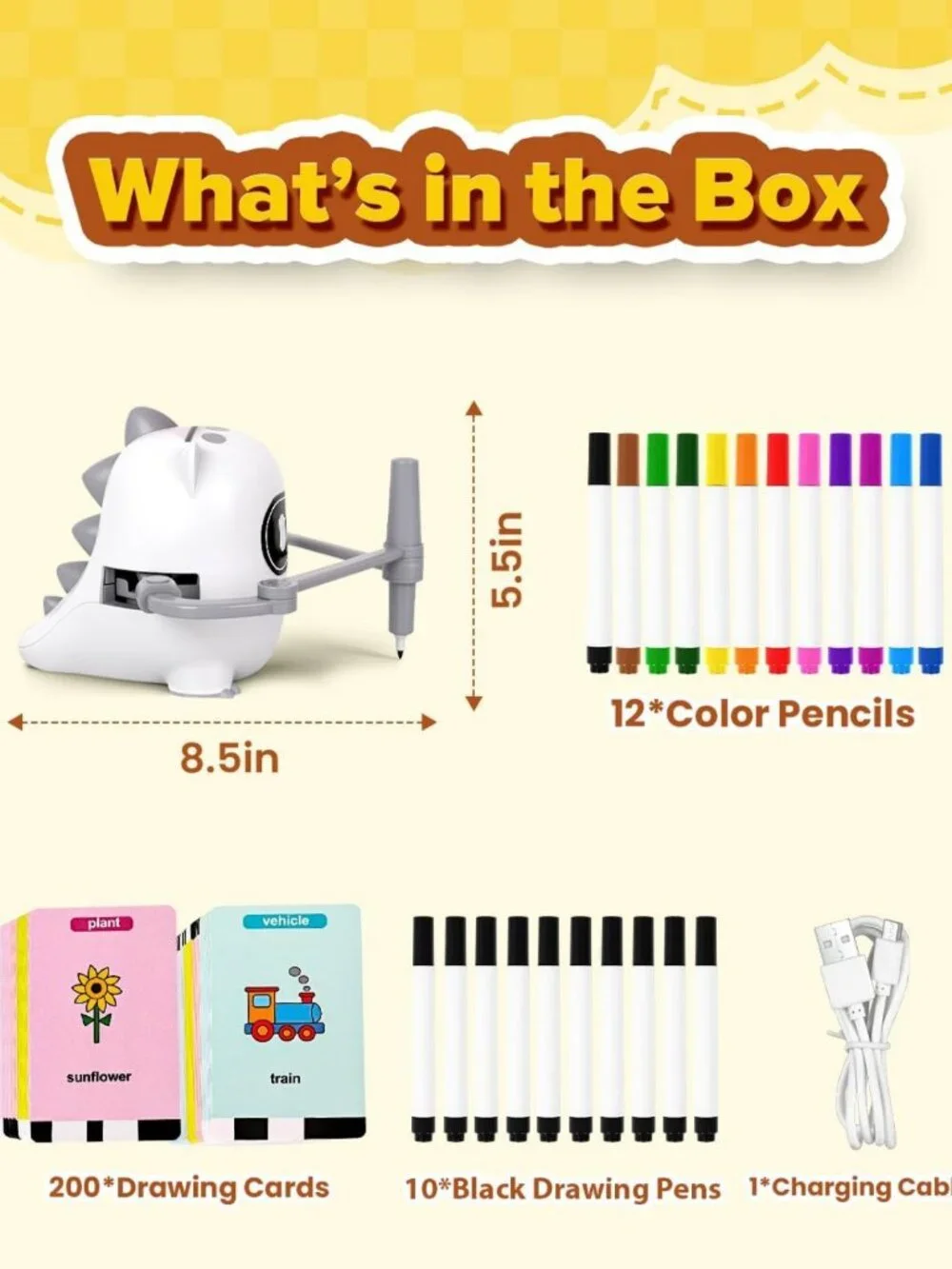 Interactive Drawing Robot Toy for Kids 3-8, 200 Cards, Educational Art Machine